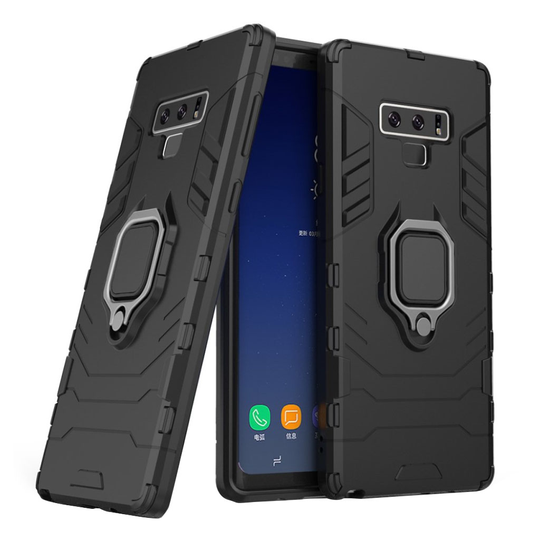 Samsung Galaxy Note9 Hybriidi muovinen himmeä pintainen takasuoja kuori jalkatuella - Musta