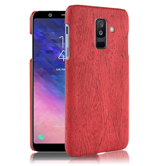Samsung Galaxy A6 Plus (2018) Luonnon Tuntuinen Synteetti Nahkainen Kova Muovinen Takasuoja Kuori - Punainen