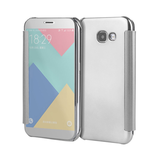 Samsung Galaxy A3 (2017) Galvanoitu Nahkakotelo - Hopea