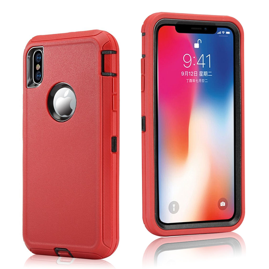 iPhone Xs Max iskukestävä hybriidi muovinen takasuoja kuori - Punainen/ Musta