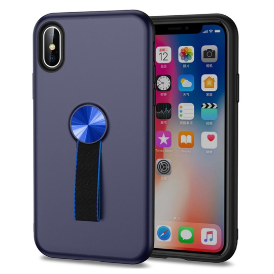 iPhone Xs Max Hybriidi matta muovinen takasuoja kuori missä kangas sorminsilmukka - Tumman Sininen