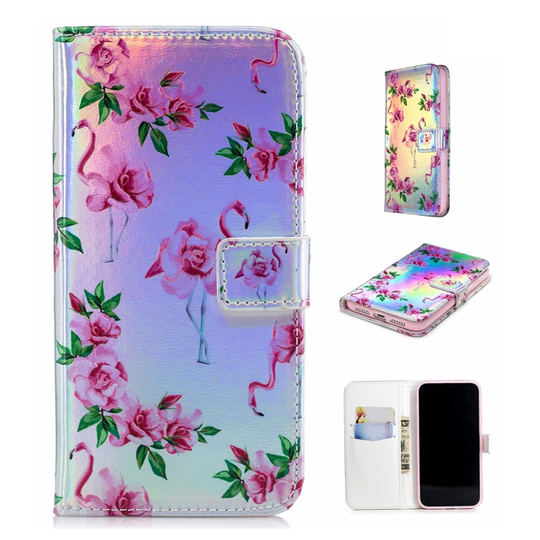 iPhone Xs Max laaseri pinnoitettu kuviollinen synteetti nahkainen lompakko suojakotelo - Flamingot