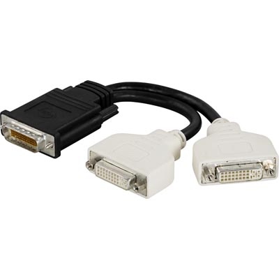 DMS-59 2xDVI-I Dual Link Sovitin, 59-pin Uros - 2x29-pin Naaras, Kaapeli 0,18m, Musta/valkoinen