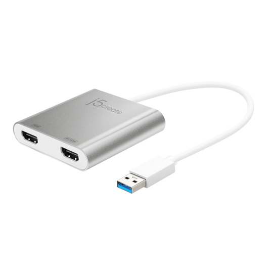 USB 3.0 To Dual HDMI, Moninäyttösovitin, 4K, USB 3.0, Hopea