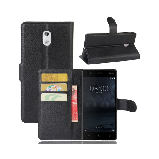 Nokia 3 moderni nahkakotelo - Musta