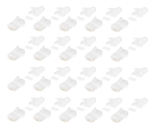 RJ45-liitin Ohuelle Laitekaapelille, Cat6a, AWG 28, Suojaamaton, Sis. Välikappaleen, 20 Kpl Pakkaus