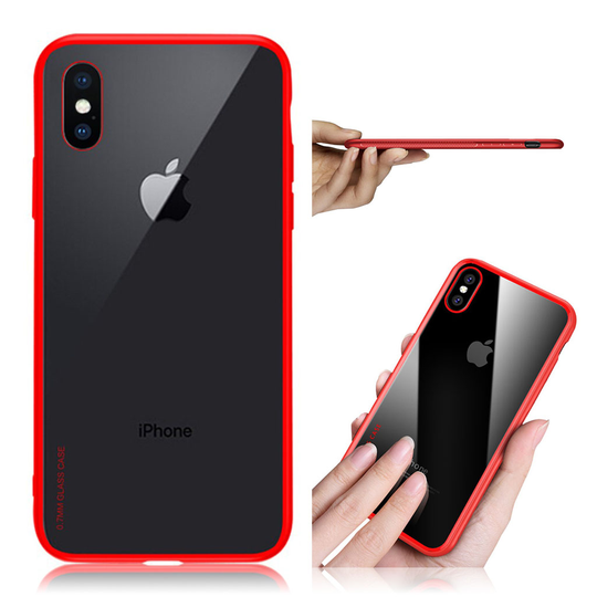 iPhone XS NXE 9H kirkas lasi ja silikooni hybriidi suojakuori - Punainen