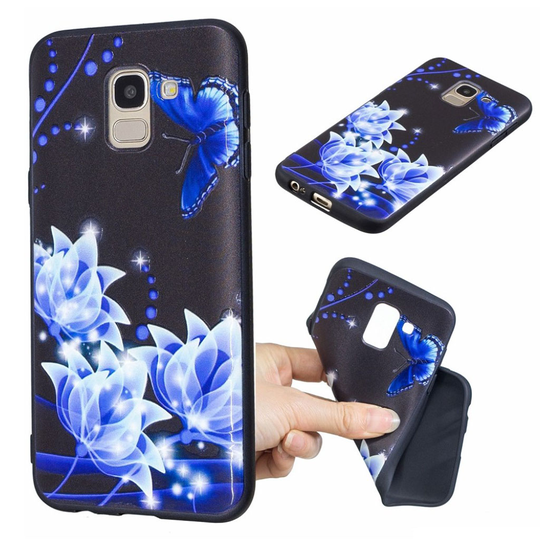 Samsung Galaxy J6 (2018) Kohokuviollinen joustava silikooni muovinen takasuoja kuori - Siniset Kukat