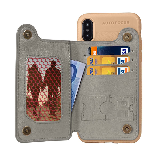 iPhone Xs Max muovinen takasuoja kuori synteetti nahka lompakolla magneetti lukolla - Harmaa