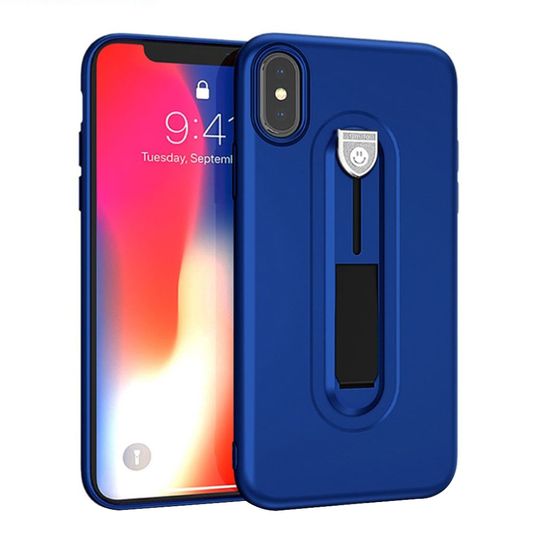 iPhone 9 Plus Matta Pintainen Iskukestävä Muovi Takasuoja Kuori Jalkatuella - Tumman Sininen