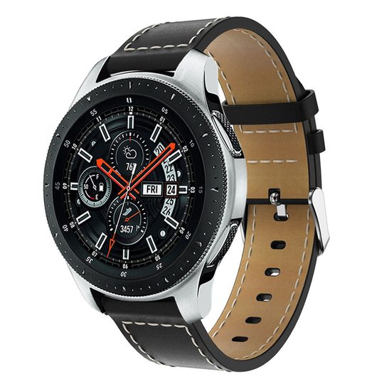 Samsung Galaxy Watch (46mm) 22mm business tyylinen aito nahkainen kellon vaihto ranneke metalli soljella ja sauma koristeilla - Musta