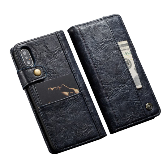 iPhone XS CASEME vintage tyylinen syntetti nahkainen lompakko suojakotelo useilla kortti paikalla - Sininen