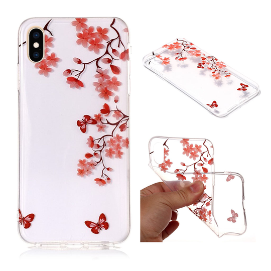 iPhone 9 Plus Kirkasi Kuviollinen Pehmeä Muovinen Takasuoja Kuori - Kukkiva Puu Ja Perhoset