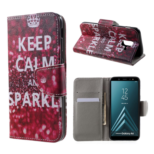 Samsung Galaxy A6 Kuvallinen PU Nahka Seisova Lompakko Kuori - Keep Calm Teksti