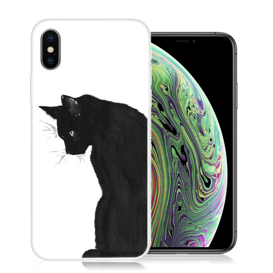 iPhone XS kuviollinen silikooni muovinen joustava suojakuori - Musta Kissa