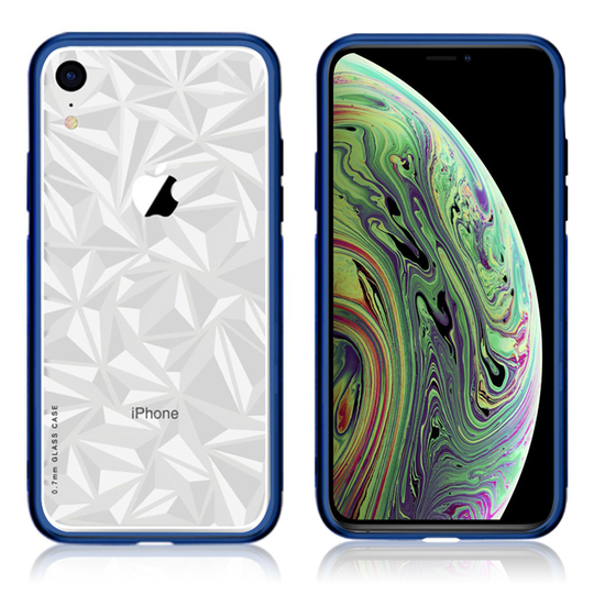 iPhone Xr NXE transparentti hybriidi suojakuori lasista ja muovista - Sininen