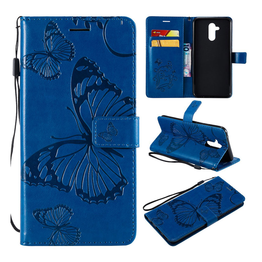 Huawei Mate 20 Lite perhos printti kuviollinen synteetti nahkainen lompakko suojakotelo mobiilirannekkeella - Sininen