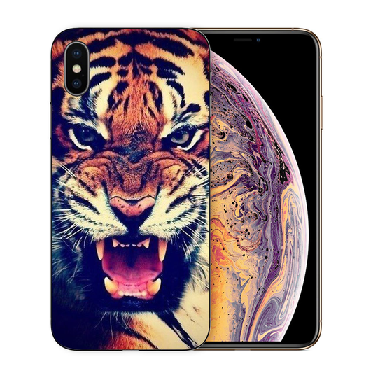 iPhone XS silikooni muovinen joustava ja pehmeä kuviollinen takasuoja kuori - Tiikeri