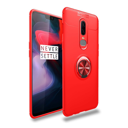 OnePlus 6 Kova TPU Takasuoja Kuori Pyärivällä Mobiilirenkaalla ja Magneetilla - Punainen