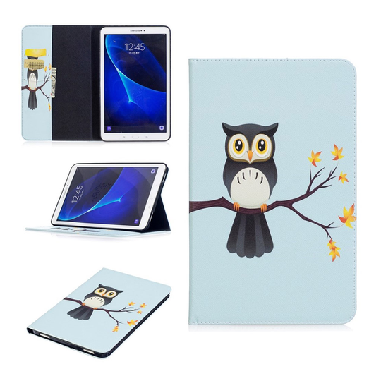 Samsung Galaxy Tab A 10.1 (2016) uniikki nahkakotelo - Pöllö oksalla
