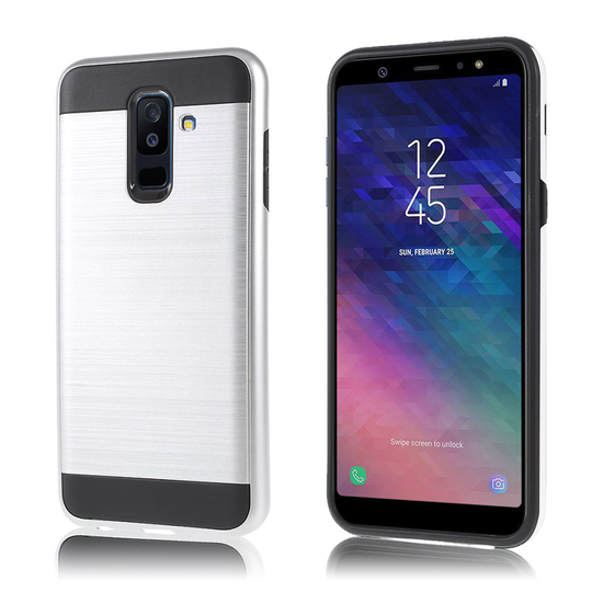 Samsung Galaxy A6 Plus harjattu PC ja TPU kombo Takaosa Suojakuori - Hopea