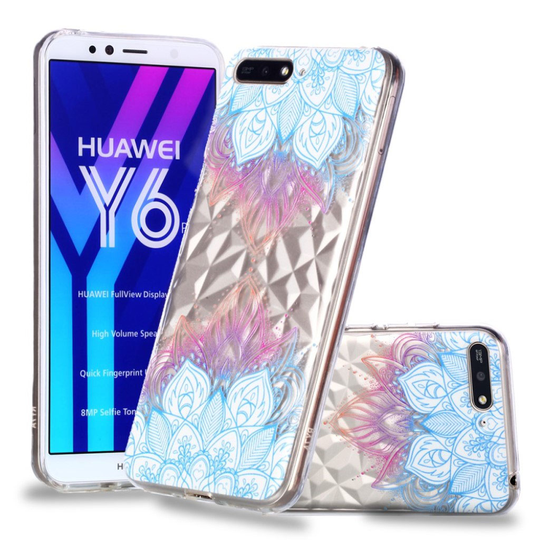 Huawei Honor 7A Kohokuvioitu 3D Timantti Rakenne Pinatinen Kova Muovinen Takasuoja Kuori - Lotus Kukka