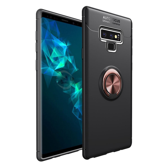 Samsung Galaxy Note9 Muovinen Magneetilla Sekä Sormirenkaalla Varustettu Takasuoja Kuori - Musta/ Ruusu Kulta
