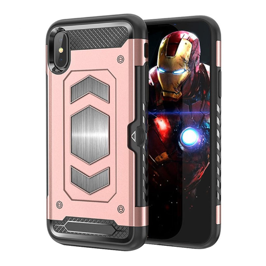 iPhone 9 Plus Hybriidi Muovinen Takasuoja Kuori Magneetti Laatalla Ja Kortti Paikalla - Ruusu Kulta
