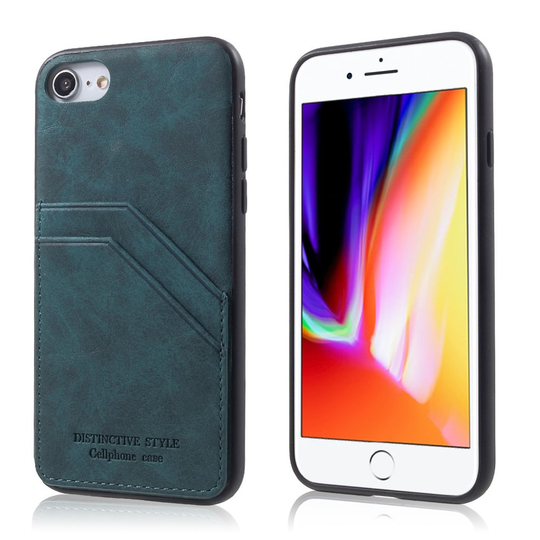 iPhone 7 / 8 Retro Tyylinen Synteetti Nahka Pinnoitettu Muovi Takasuoja Kuori - Sininen