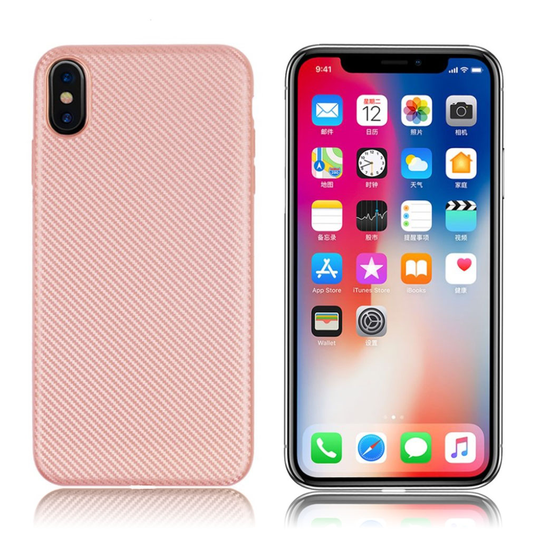 iPhone 9 Hiilikuitu Harjattu Pintainen Muovinen Takasuoja Kuori - Ruusu Kulta