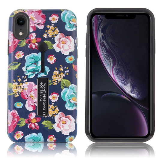 iPhone Xr Kukka kuvioitu kova muovinen takasuoja kuori jalkatuella - Kukkivat Raikkaat Kukat