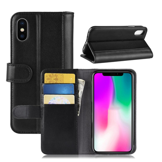 iPhone Xr Aito Nahkainen Suojakotelo Korttipaikoilla - Musta