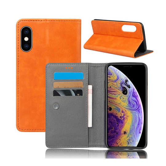 Crazy Horse iPhone Xs Max nahkainen suojakotelo - Oranssi