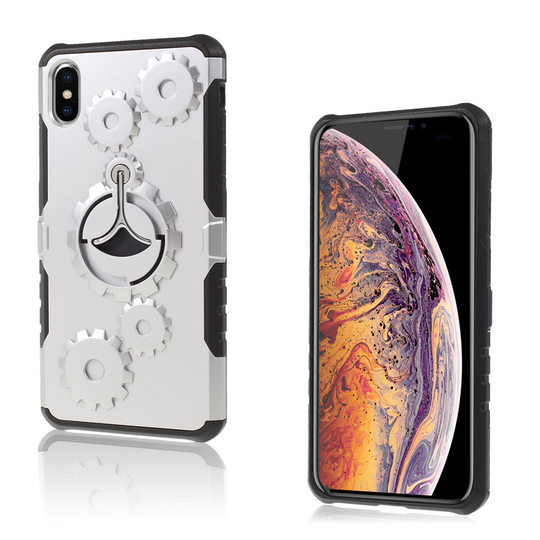 iPhone 9 Plus Hammaspyörä Kuviollinen Hybriidi Muovinen Takasuoja Kuori Jalkatuella - Hopea