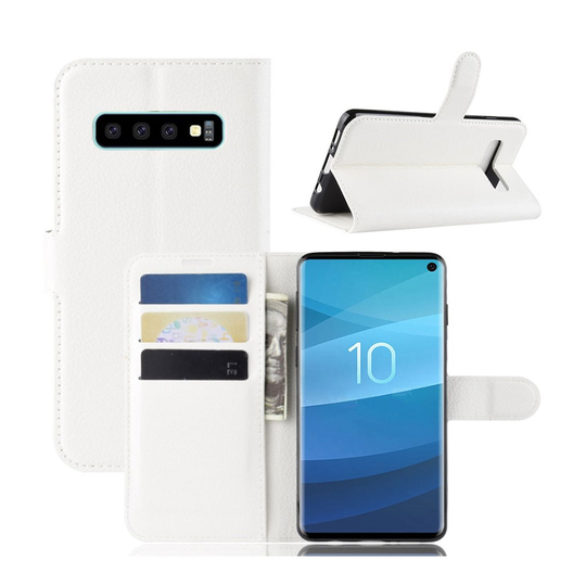 Samsung Galaxy S10 litsi nahkainen flip Suojakotelo - Valkoinen