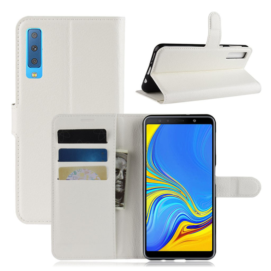 Samsung Galaxy A7 (2018) synteetti nahkainen lompakko kotelo missä liitsihedelmä jyväinen rakenne pinta - Valkoinen
