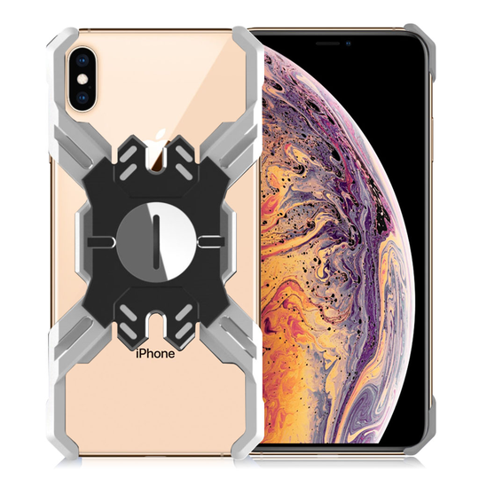 iPhone Xs Max Heroes sarjan X-kuviollinen metalli hybriidi takasuoja kuori - Musta/ Hopea
