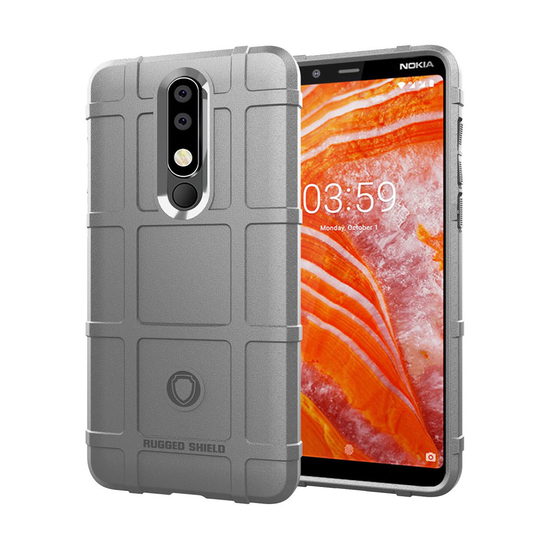 Nokia 3.1 Plus iskukestävä silikooni muovinen ruudukko kuviollinen takasuoja kuori - Harmaa