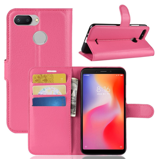 Xiaomi Redmi 6 liitsihedelmä jyvä pintainen synteetti nahkainen lompakko suojakotelo - Ruusu