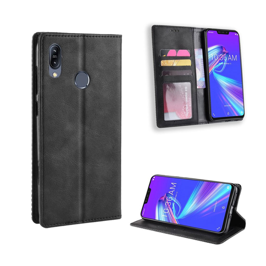 Asus ZenFone Max (M2) vintage tyylinen nahkainen flip suojakotelo - Musta